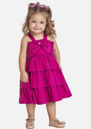 Vestido Com Babados E Laços Rosa Aconchego Do Bebê