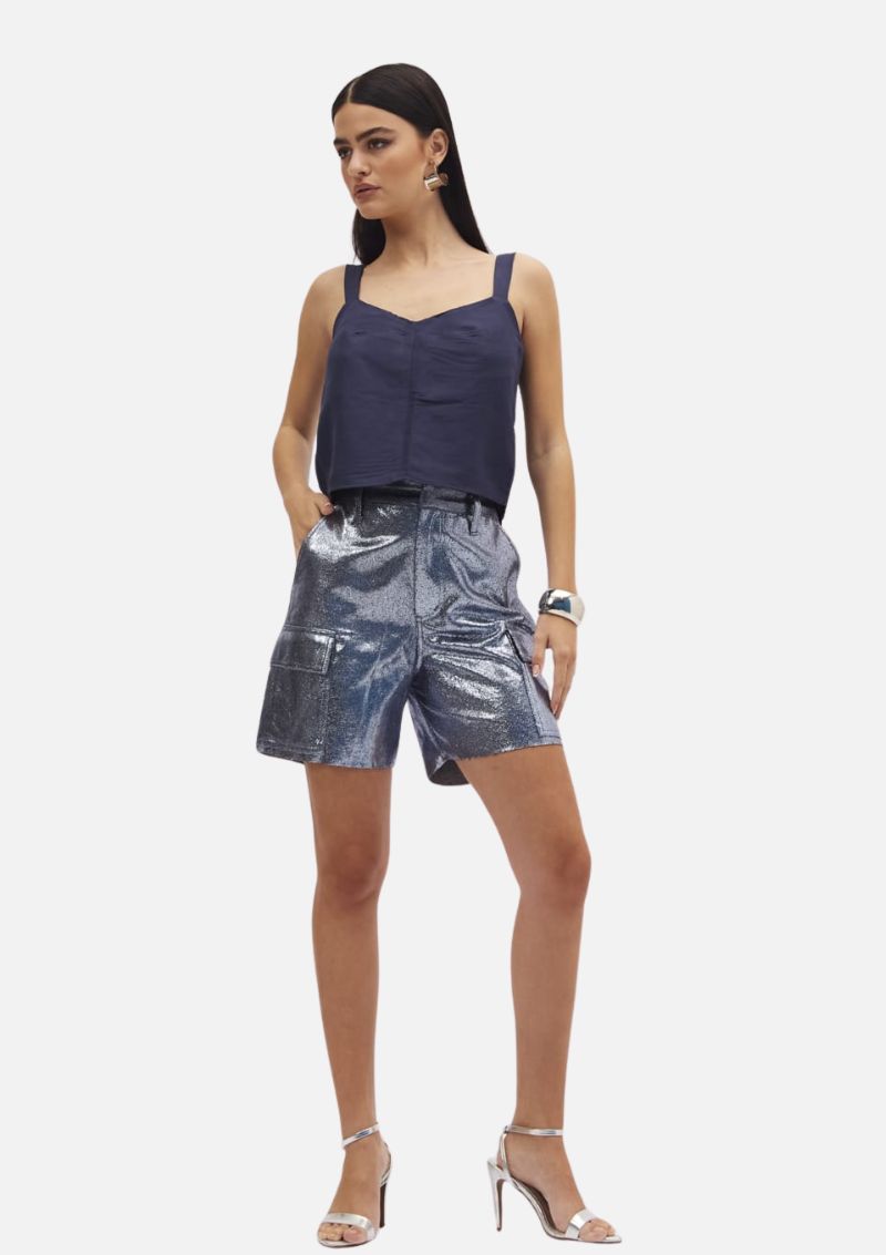 Blusa Feminina De Alça Slim Em Linho Azul Marinho Sommer - Imagem 2