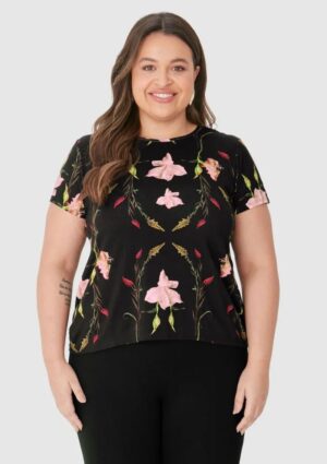 Blusa Malwee Plus Size Manga Curta Em Viscose Stretch