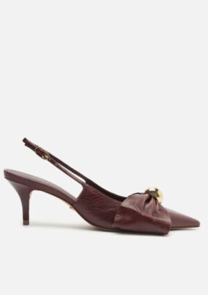 Scarpin Arezzo Couro Slingback Laço Metal