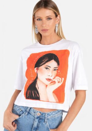Blusa T-Shirt Feminina Cropped Moça Morena Flor De Lis
