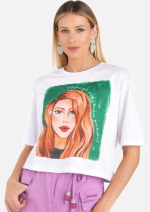 Blusa T-Shirt Feminina Cropped Menina Ruiva Flor De Lis