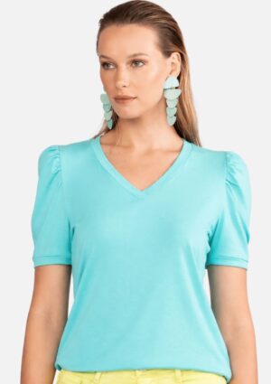 Blusa Feminina Decote V Manga Princesa Flor De Lis