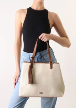 Bolsa Shopping Grande Tassel Bege Anacapri