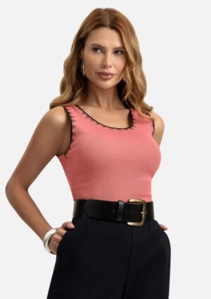 Regata Feminina Em Canelado Stretch Linho Gris