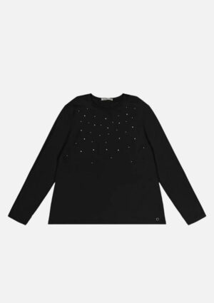Blusa Secret Glam Plus Size Manga Longa Com Aplicação Preta