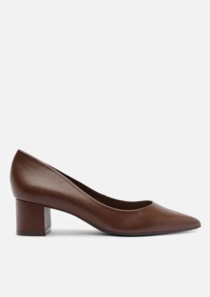 Scarpin Arezzo Marrom Couro Salto Bloco Baixo City