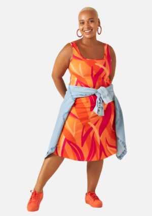 Vestido Canelado Estampa Abstrata Plus Size Malwee