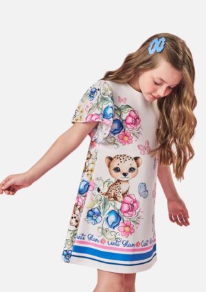 Vestido Infantil Verão Branco Oncinha Floral Cinti