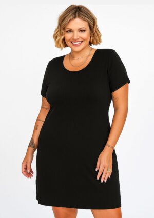 Vestido Canelado Preto Plus Size Secret Glam