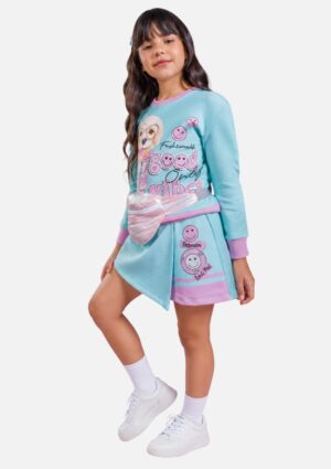 Conjunto Infantil Blusão E Shorts Saia Em Moletom Kukiê
