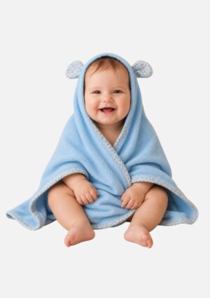 Toalha Com Capuz de Canto Bordado Premium Azul Baby Joy
