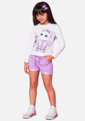 Conjunto Infantil Blusa em Cotton e Shorts Kukiê
