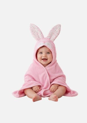Toalha Com Capuz Premium Bordado Coelinho Rosa Baby Joy