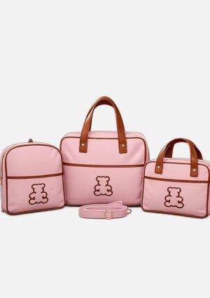 Kit Bolsa Maternidade Baby Urso com 3 Peças Rosa Baggy