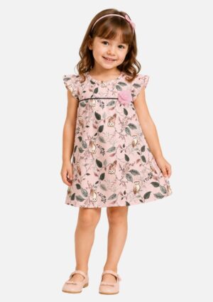 Vestido Infantil Cotton Estampa Coruja Milon
