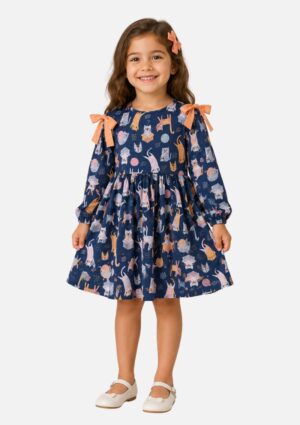 Vestido Infantil Alecrim Gatos Le Petit Kukie