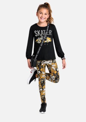 Conjunto Menina Inverno Blusa Manga Longa E Legging Skater Kyly