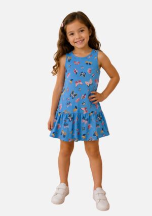 Vestido Infantil Estampa Borboletas Azul Marisol