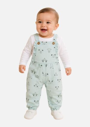 Conjunto de Body e Jardineira Moletom Bebê Kukiê