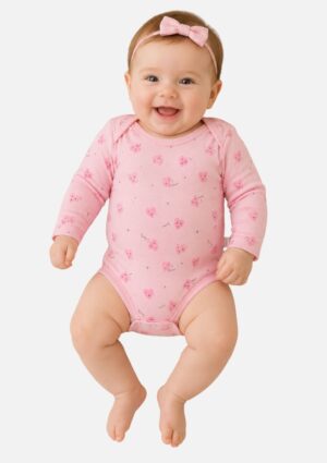 Body Bebê Menina Estampado Rosa Pulla Bulla