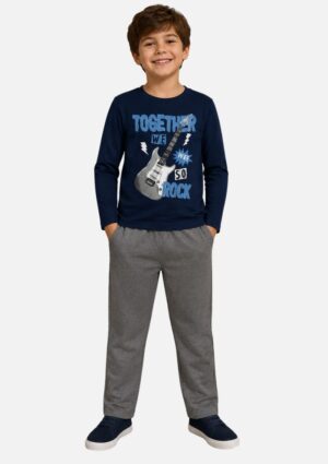 Pijama Menino Meia Malha Manga Longa Mescla Malwee Kids