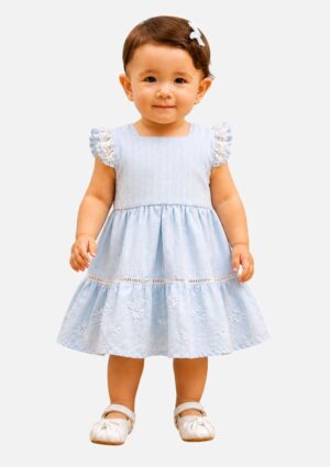 Vestido com Detalhes nas Mangas Azul Paraiso