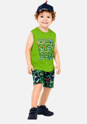 Conjunto Infantil Menino Regata E Bermuda Dino Fakini