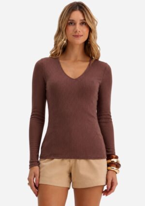 Blusa Justa Manga Longa Flor De Lis