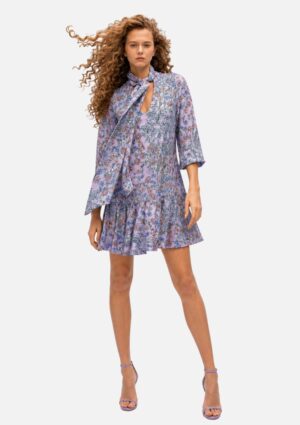 Vestido Curto Manga Longa Com Amarração Laço Carlota Costa