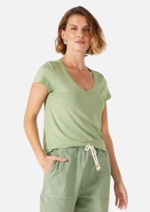 Blusa Feminina Verde Básica Mullet Com Decote V Malwee