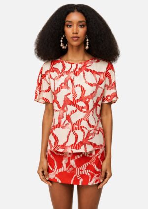 Blusa Feminina Decote Redondo Manga Curta Estampada Cru Morena Rosa