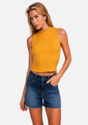 Blusa Cropped Feminina Justo Canelado Flor De Lis
