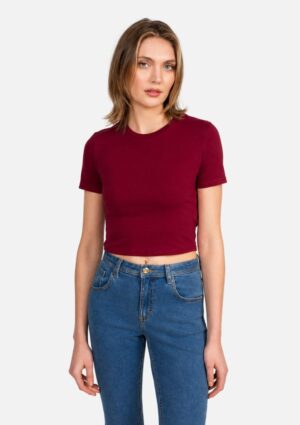 Blusa T-Shirt Feminina Cropped Manga Curta Flor De Lis