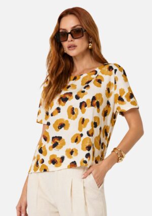Camiseta Feminina Confort Estampada Com Linho Sommer