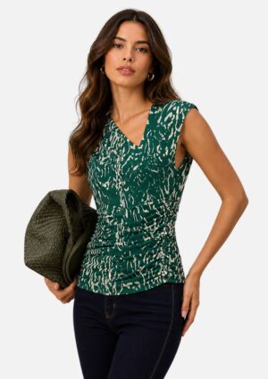 Blusa Feminina Ajustada Decote V Sem Alça Padrão Verde Maria.Valentina