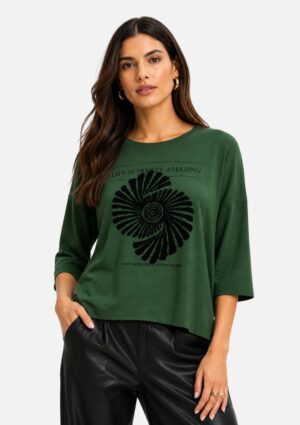 Blusa Feminina Manga 7/8 Viscose Verde Endless
