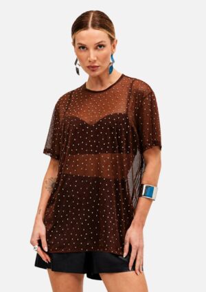 Blusa Feminina Tule Com Aplicação Marrom Sommer