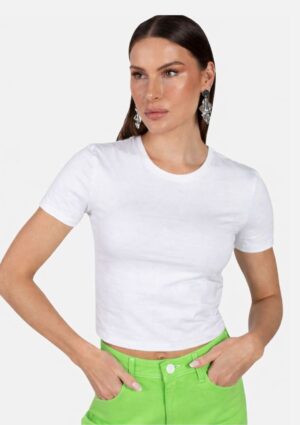 Blusa T-Shirt Cropped Manga Curta Flor De Lis