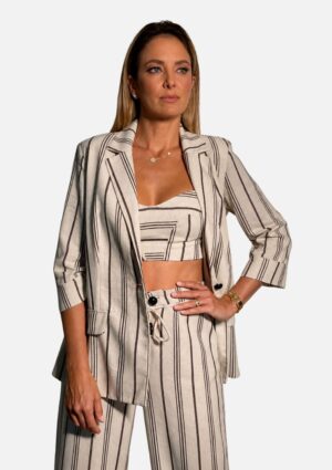Blazer Feminino Manga Média Alfaiataria Flor De Lis