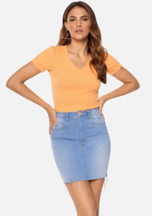 Blusa Feminina Justa Gola V Canelada Flor De Lis