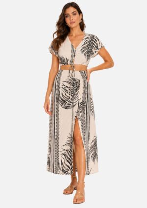 Saia Midi Estampa Tropical Doce Trama