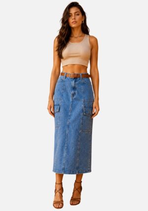 Saia Midi Denim Gatabacana