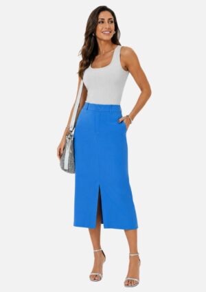 Saia Midi Com Modelagem Ampla E Forro Azul Cativa