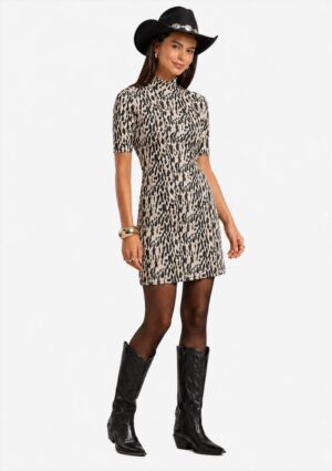 Vestido Curto Estampado Gola Alta Rovitex