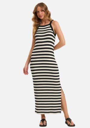 Vestido Midi Canelado Listrado Rovitex