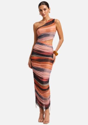 Vestido Midi Slim Tule Ombro Só E Franzido Sommer