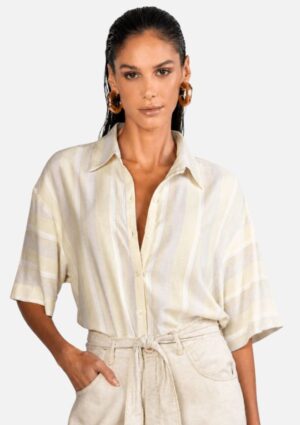 Camisa Feminina Cropped Solta Over Flor De Lis