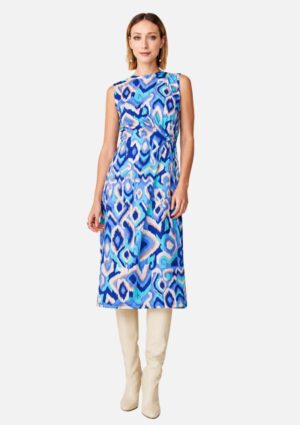 Vestido Midi Decote Redondo Com Metal Azul Maria.Valentina