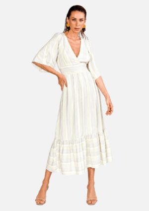 Vestido Solto Maxi Midi Listrado Flor De Lis